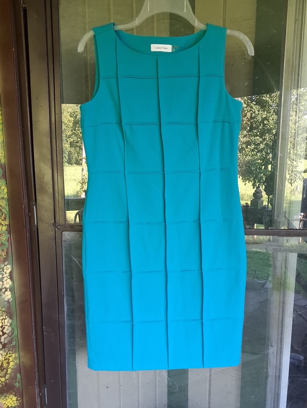 Calvin Klein Teal-Blue Sleeveless Paneled Midi Dress